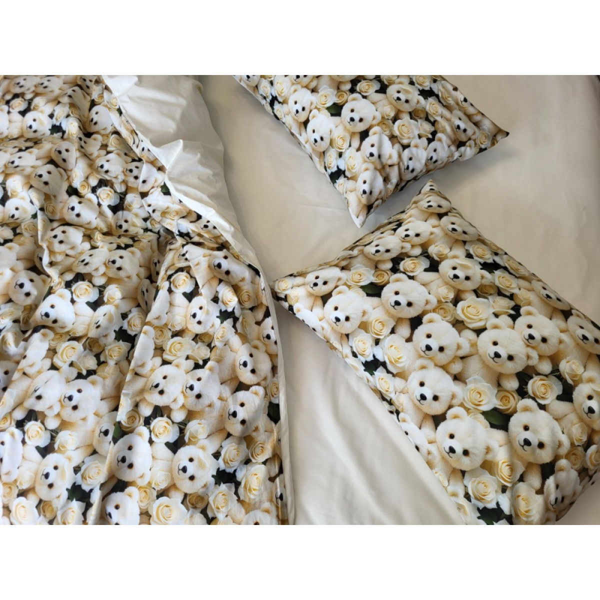 Бавовняна постіль cotton 5D Ведмедик із Трояндою